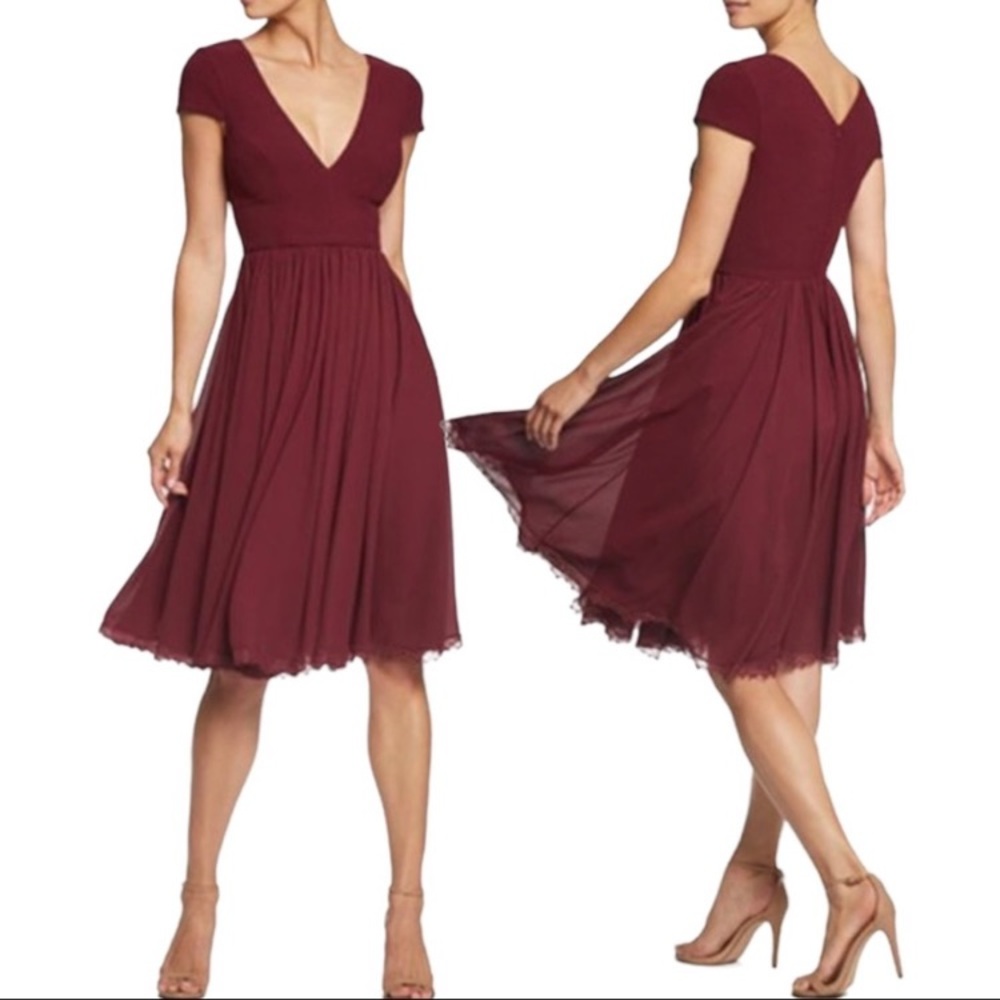 Dress The Population NWT Corey Fit And Flare Dress Burgundy Color Size S